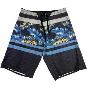 Palmwave Mens Board Shorts Size 36 Tropical Floral Blue Black Swim Trunks
